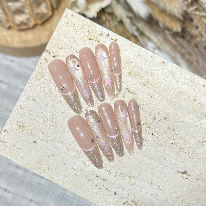 Elegant Stiletto Press-On Nail Art with Rhinestone Accents Kalsten