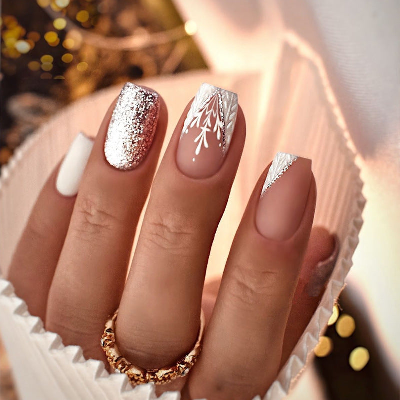 Artistic Press-On Nail Set with Decorative Glitter Accents Kalsten