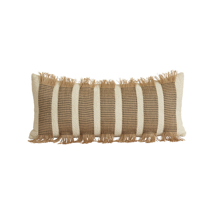 Woven cushion cover with bouclé surface and jute fringes Kalsten