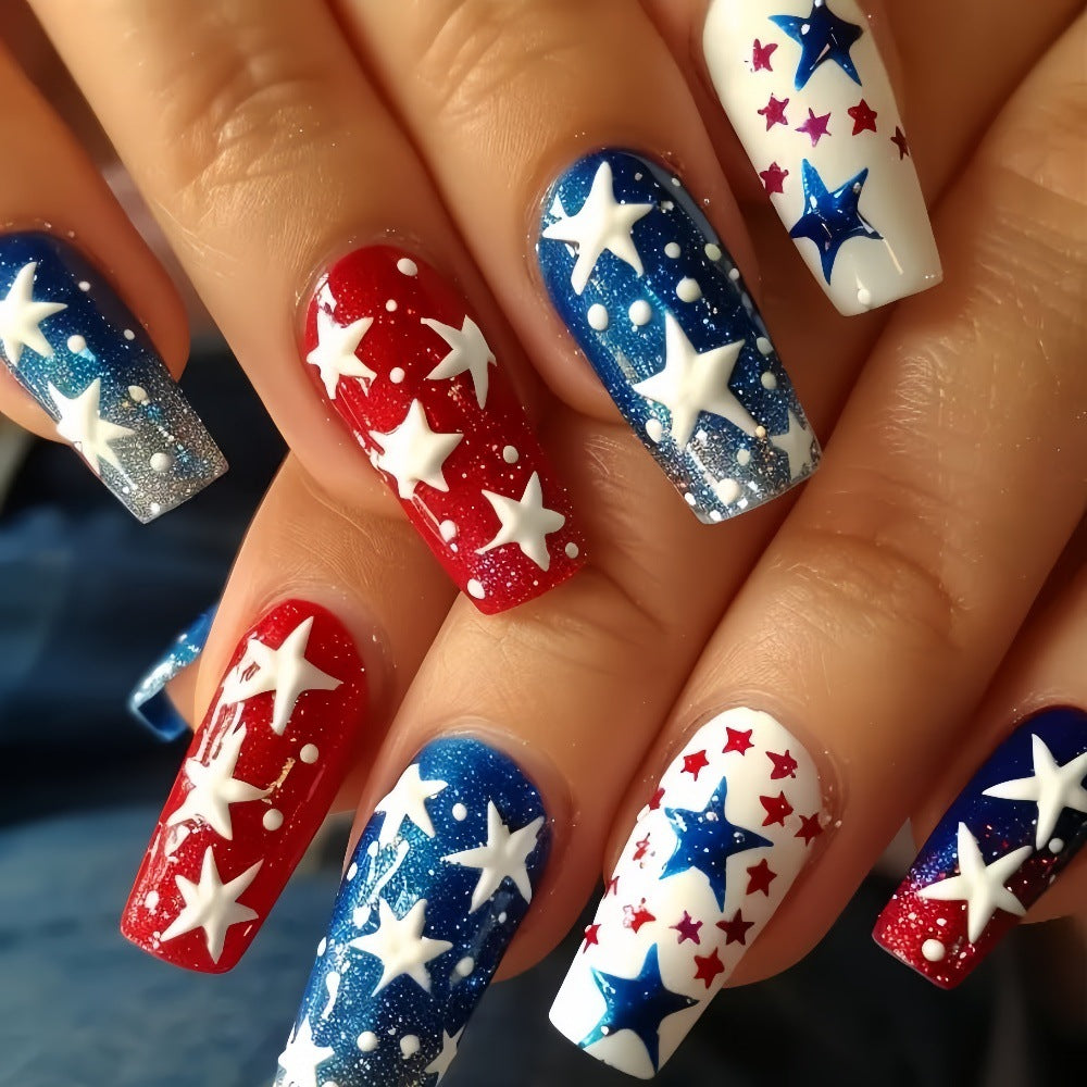 Artificial nails set with patriotic star designs Kalsten