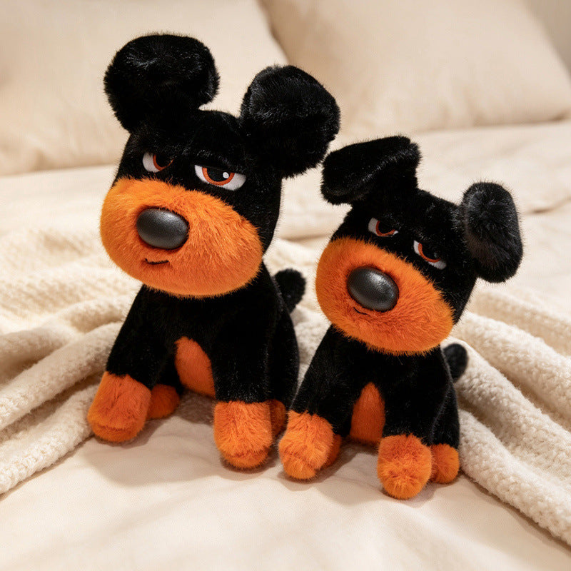Sitting Character Plush Dog with Contrasting Faux-Fur Muzzle and Half-Lidded Expression Kalsten