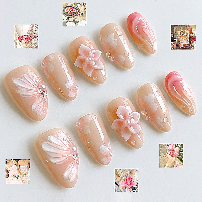 Floral Embellished Press-On Nails Kalsten