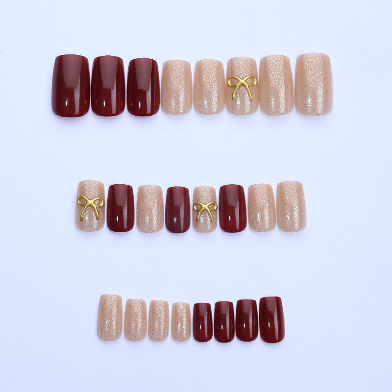 Decorative Press-On Nail Art Set with Glitter and Gold Accents