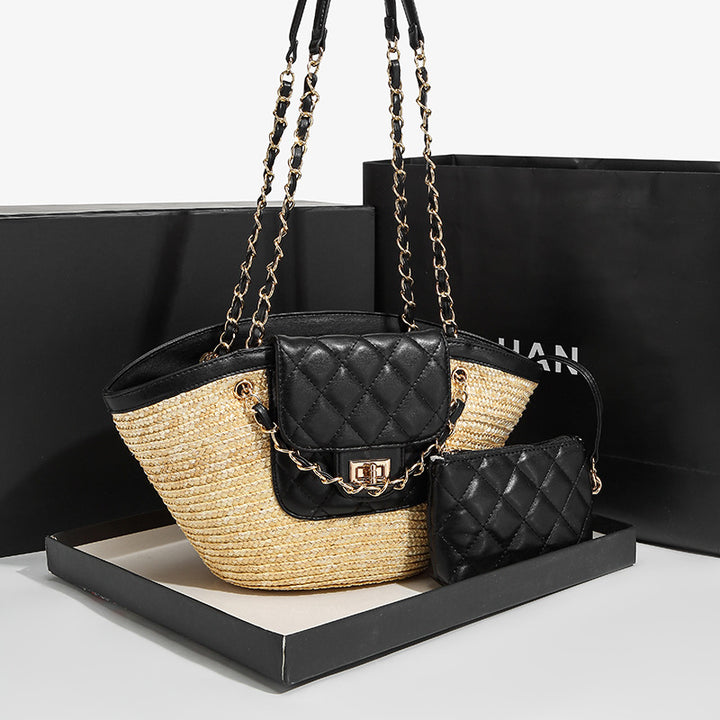 Chic Quilted Straw Handbag