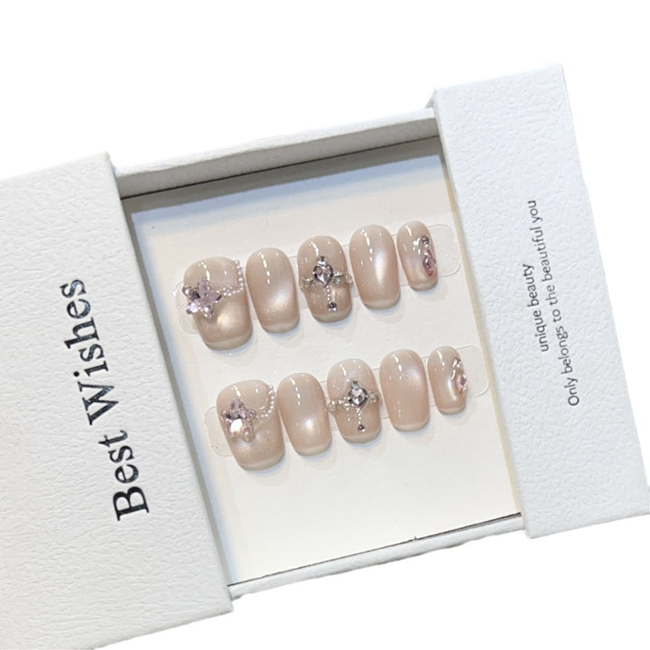 Elegant Press-On Nail Set with Floral Accents Kalsten