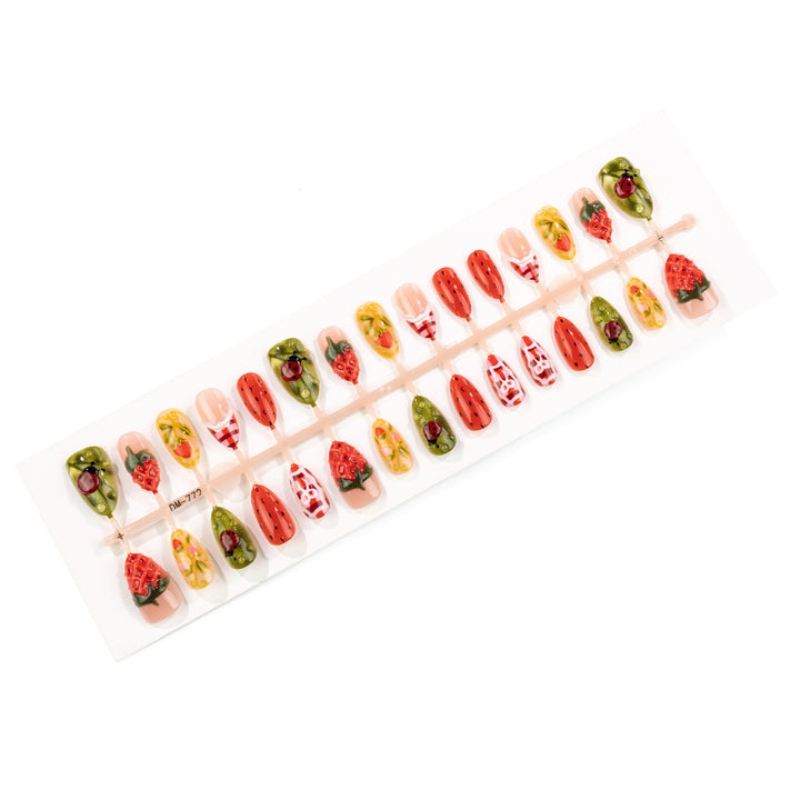 Artistic Strawberry-Themed Press-On Nail Art Set Kalsten
