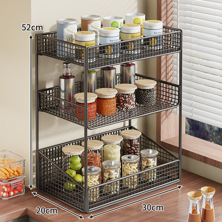 Compact Three-Tier Wire-Mesh Countertop Canister & Spice Organizer