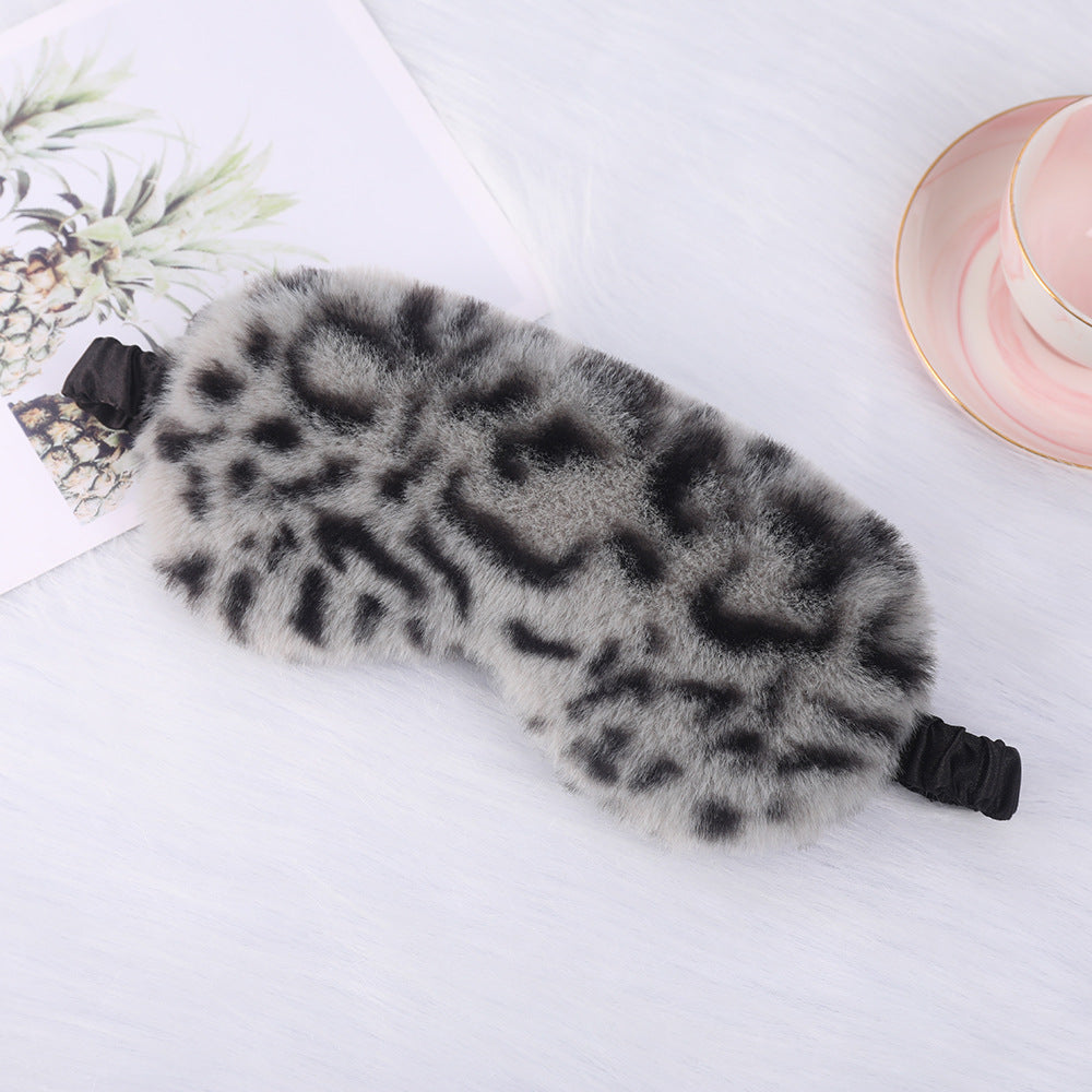 Women's luxury faux fur sleep mask with leopard print, extra soft padding and elastic comfort band Kalsten