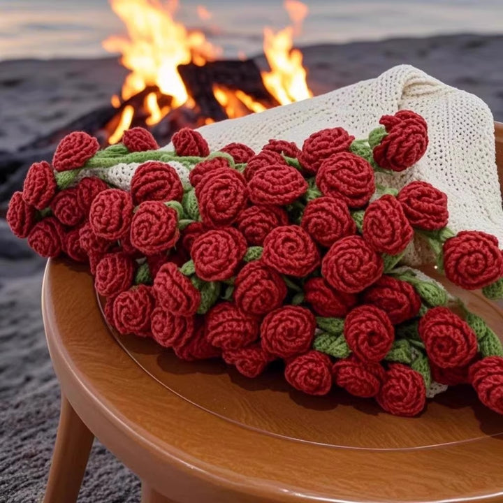 Crocheted Rose Floral Throw Blanket