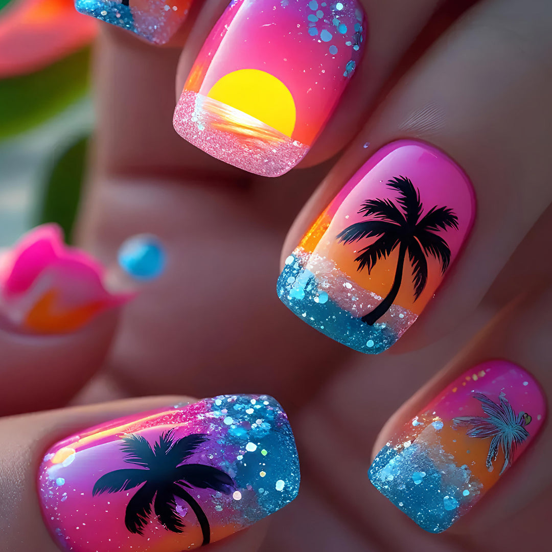 Artificial nails with luminous sunset design Kalsten