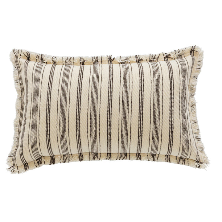 Square Woven Cotton Stripe Accent Pillow with Fringed Border and Removable Cover