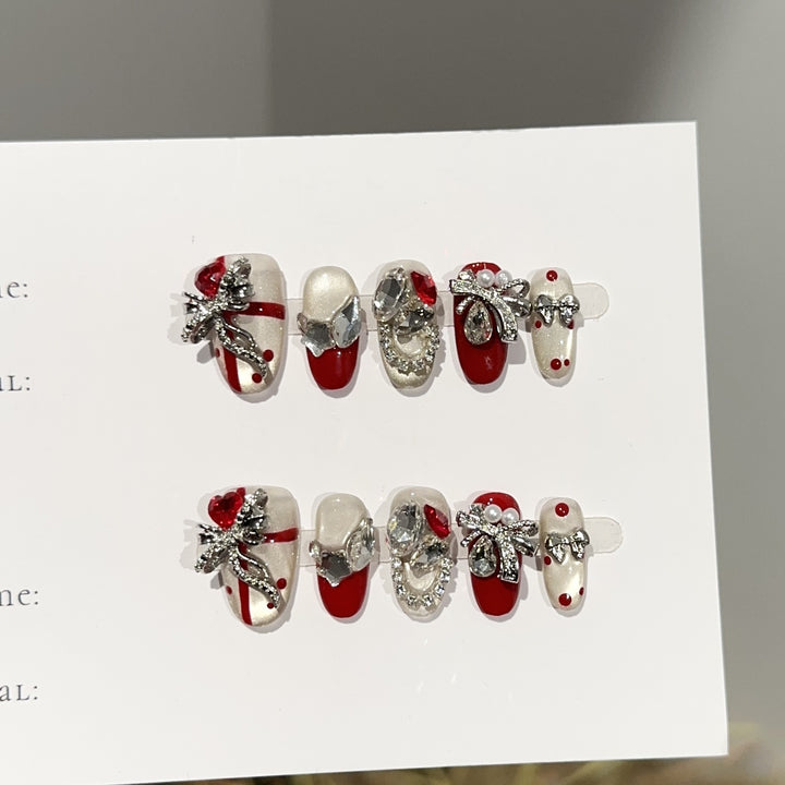 Festive Rhinestone-Embellished Press-On Nail Set