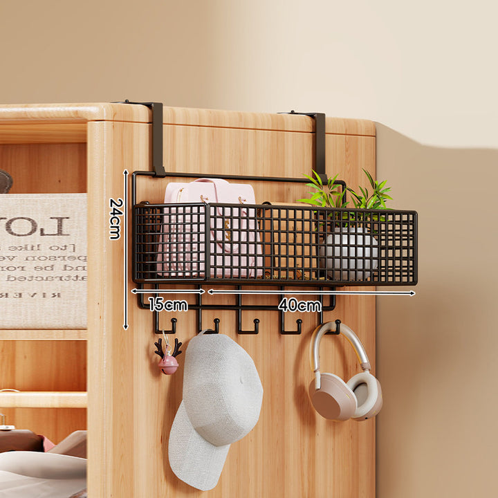 Over-the-Door Metal Grid Hanging Organizer with Four Stackable Baskets and Hooks