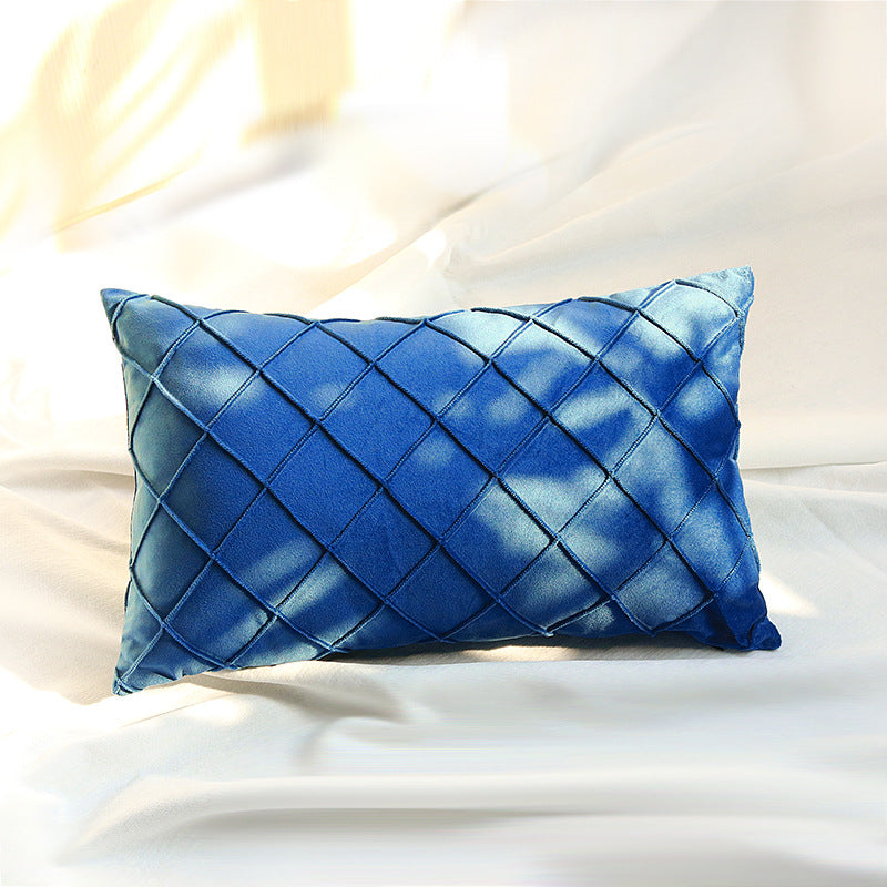 Diamond Lattice Tufted Rectangular Lumbar Pillow Cover with Hidden Zipper
