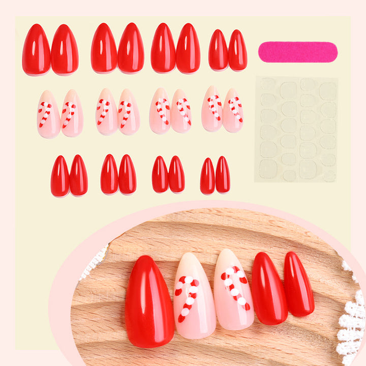 Seasonal Press-On Nail Art Set with Candy Cane and Glossy Finish Kalsten