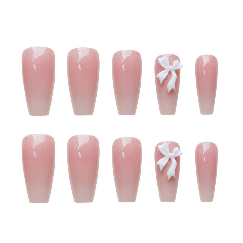 Elegant Acrylic French Tip Press-On Nails with Bow Accents