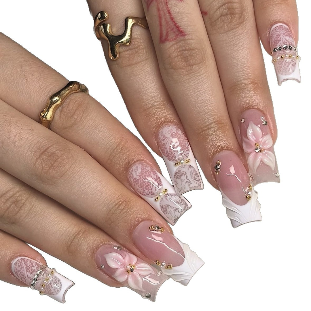Elegant Floral Lace Design Press-On Nail Tips Kalsten