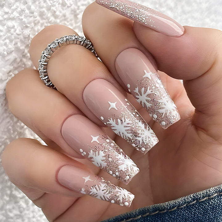 Festive Glitter Snowflake False Nails Kalsten