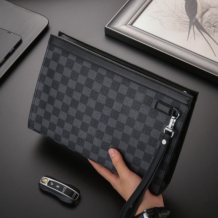 Leather Checkered Document Clutch Kalsten