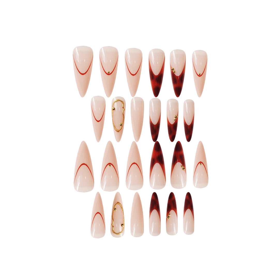 Stiletto Press-On Nail Art Set with Elegant Gold Accents Kalsten