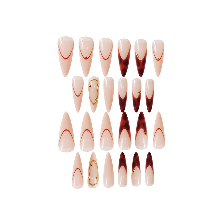 Stiletto Press-On Nail Art Set with Elegant Gold Accents Kalsten