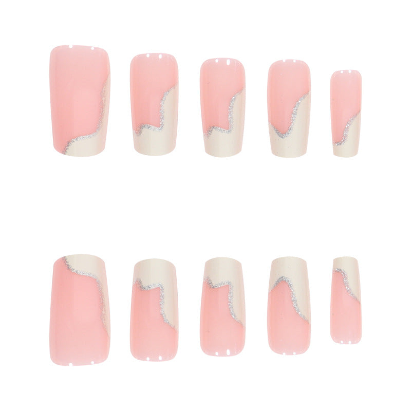 Stiletto Nail Art Extensions with Elegant Glitter Wave Design Kalsten