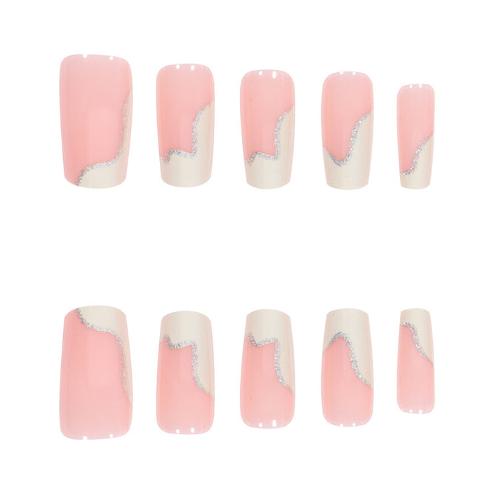 Stiletto Nail Art Extensions with Elegant Glitter Wave Design Kalsten