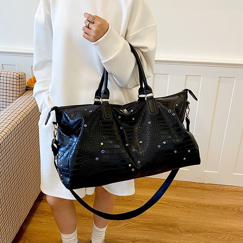 Stylish Crocodile-Texture Weekend Duffel Bag Kalsten