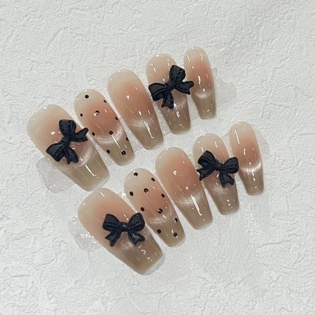 Stylish Long Press-On Nail Set with Bow Accents Kalsten