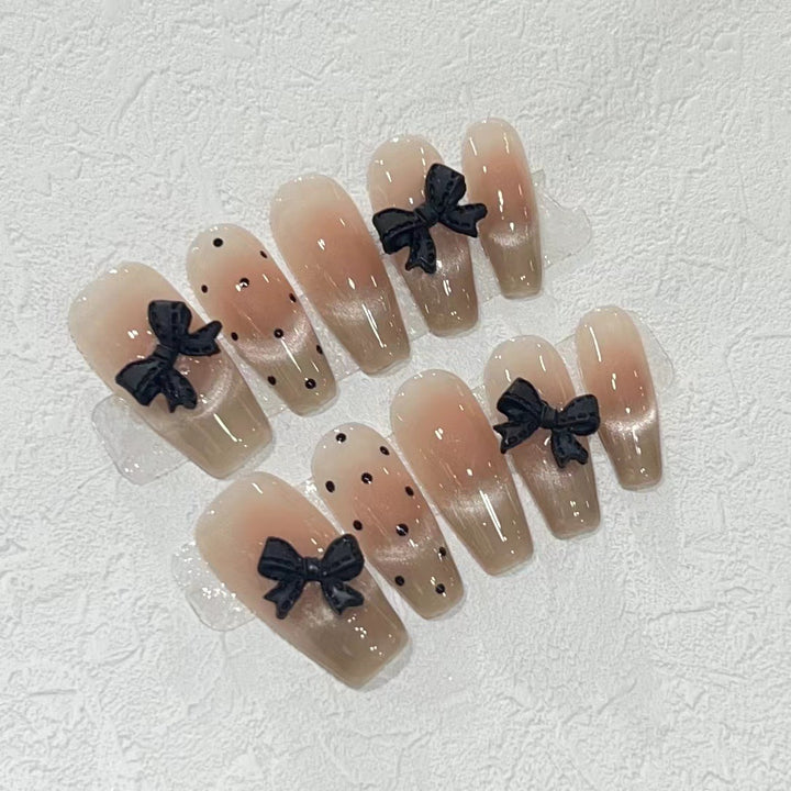 Stylish Long Press-On Nail Set with Bow Accents Kalsten