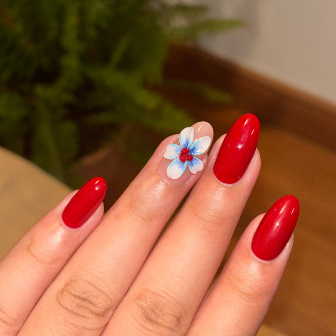 Artistic Press-On Nail Set with Floral Embellishments Kalsten