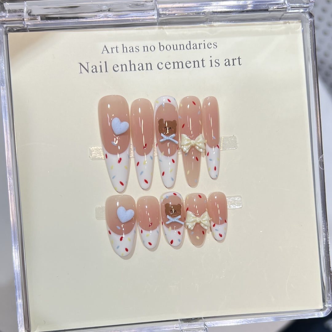 Decorative Stiletto Press-On Nail Art Set with Cute Character Accents Kalsten