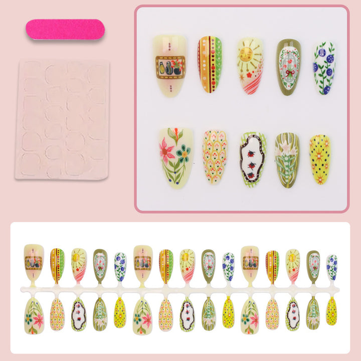 Nail art set with elaborate floral and colorful design Kalsten