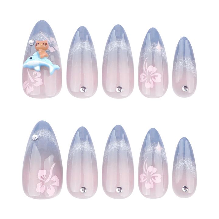 Artful nail extensions with elegant ombré design and floral accents Kalsten
