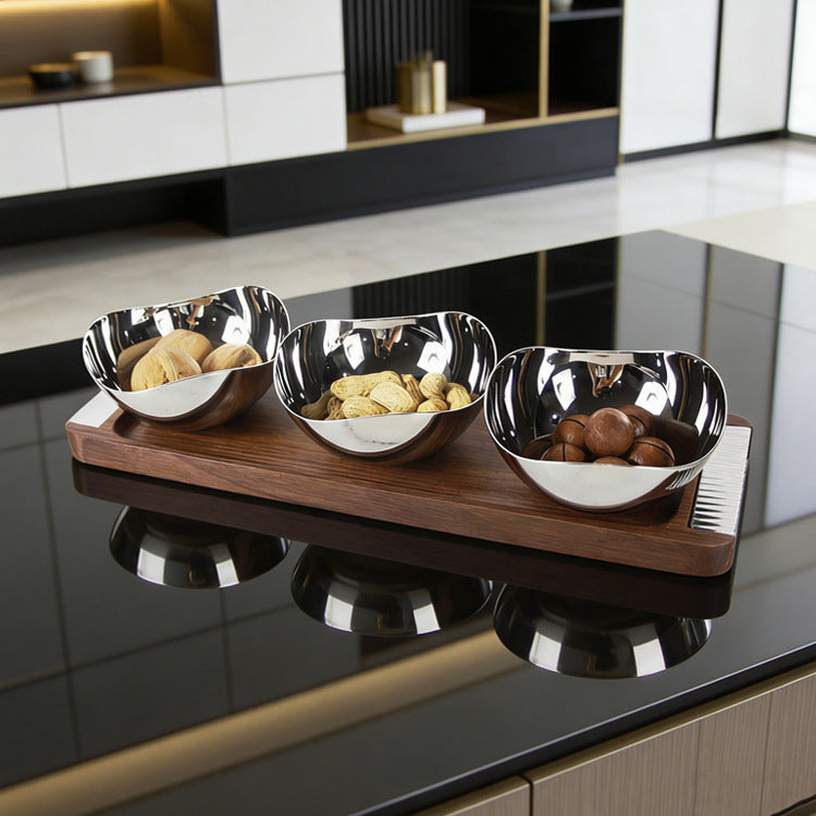Modern Stainless Steel Snack Bowl Set with Serving Tray