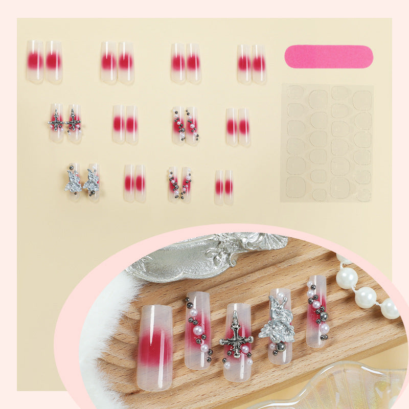 Decorative Nail Art Press-On Nails Set with Elegant Gem Accents kalsten
