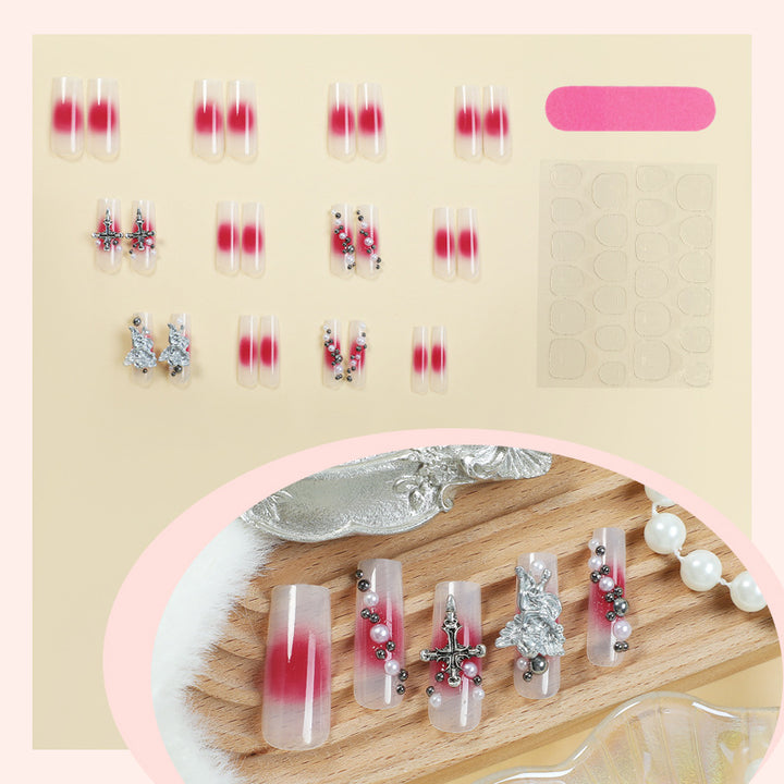 Decorative Nail Art Press-On Nails Set with Elegant Gem Accents kalsten