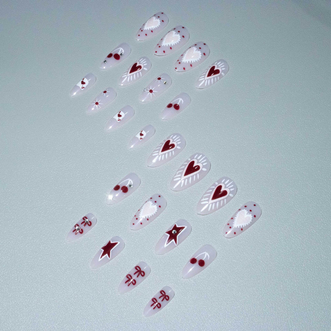 Artistic Heart and Cherry Nail Art