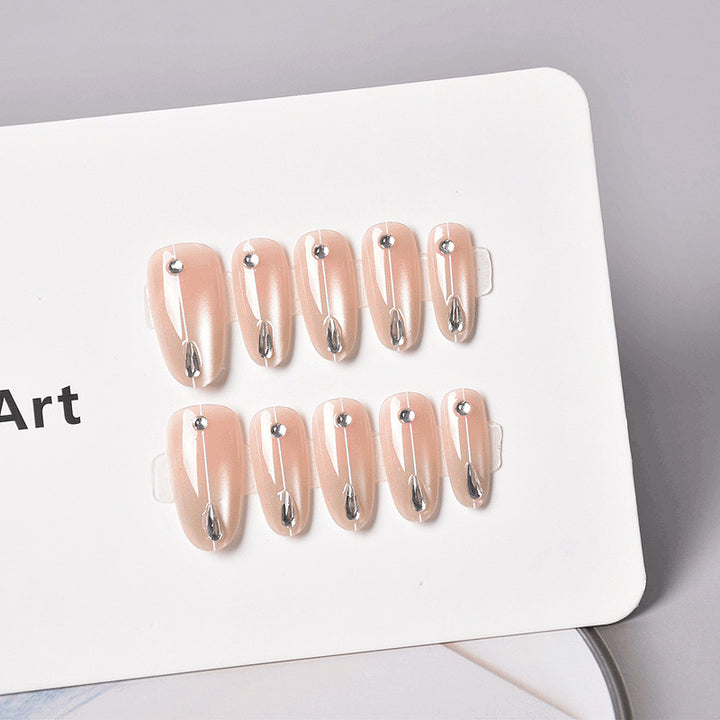 Elegant Press-On Nail Set with Rhinestone Accents Kalsten