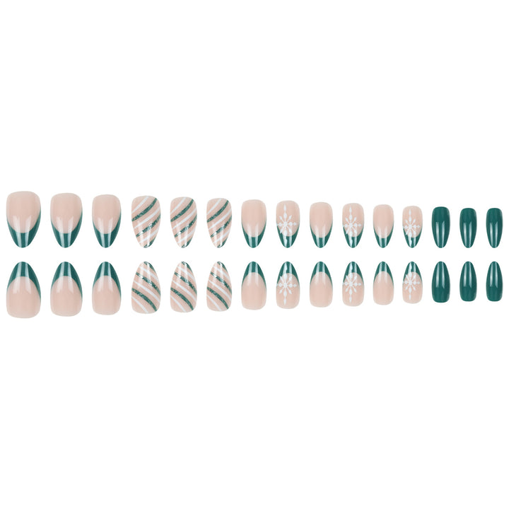 Premium Stiletto Press-On Nail Art Set with Snowflake and Striped Design Kalsten