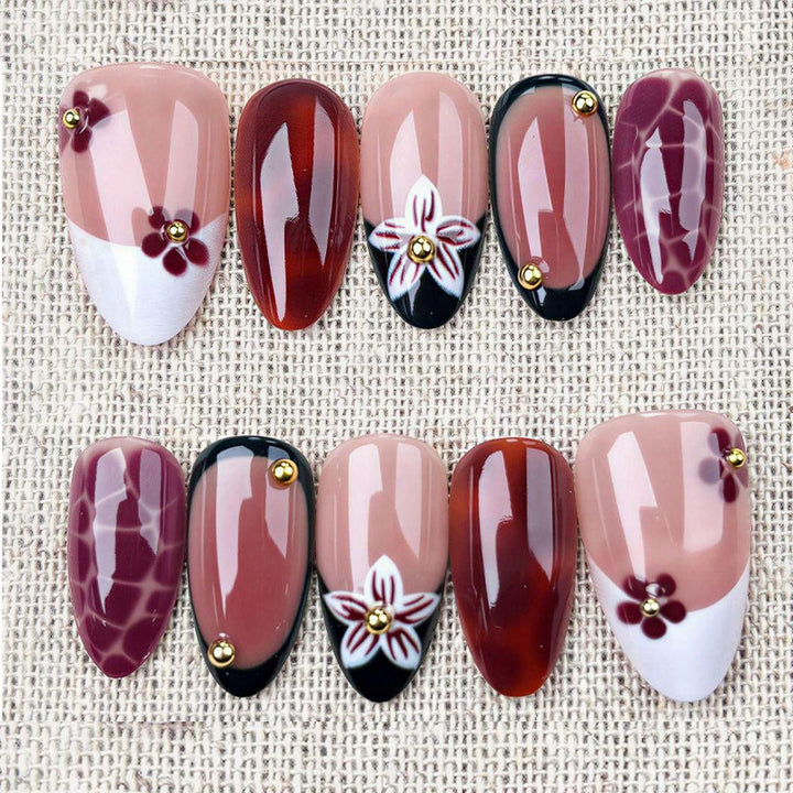 Elegant Floral Patterned Press-On Nail Art Kalsten