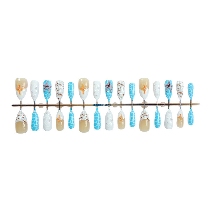 Beach-Inspired Press-On Nail Set with Ocean and Starfish Designs kalsten