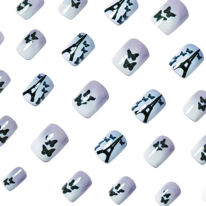 Artificial nails with Paris motif and butterflies Kalsten