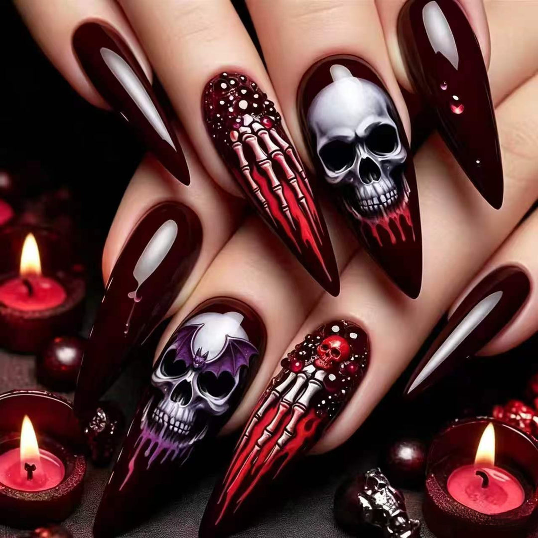 Artistic Gothic Skull Nail Art Tips Kalsten