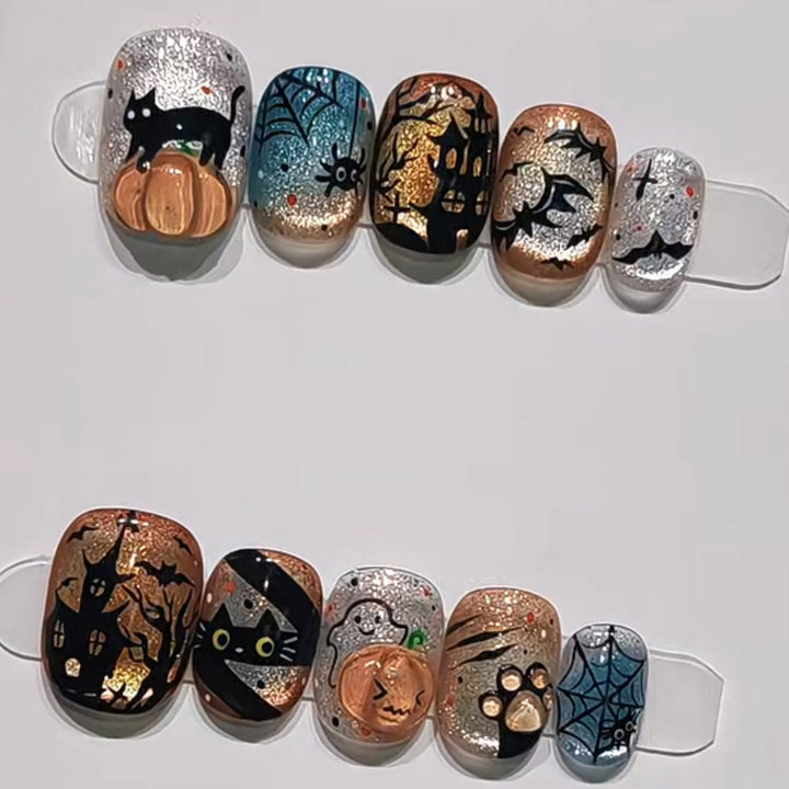 Themed Press-On Nail Set Featuring Halloween Motifs Kalsten