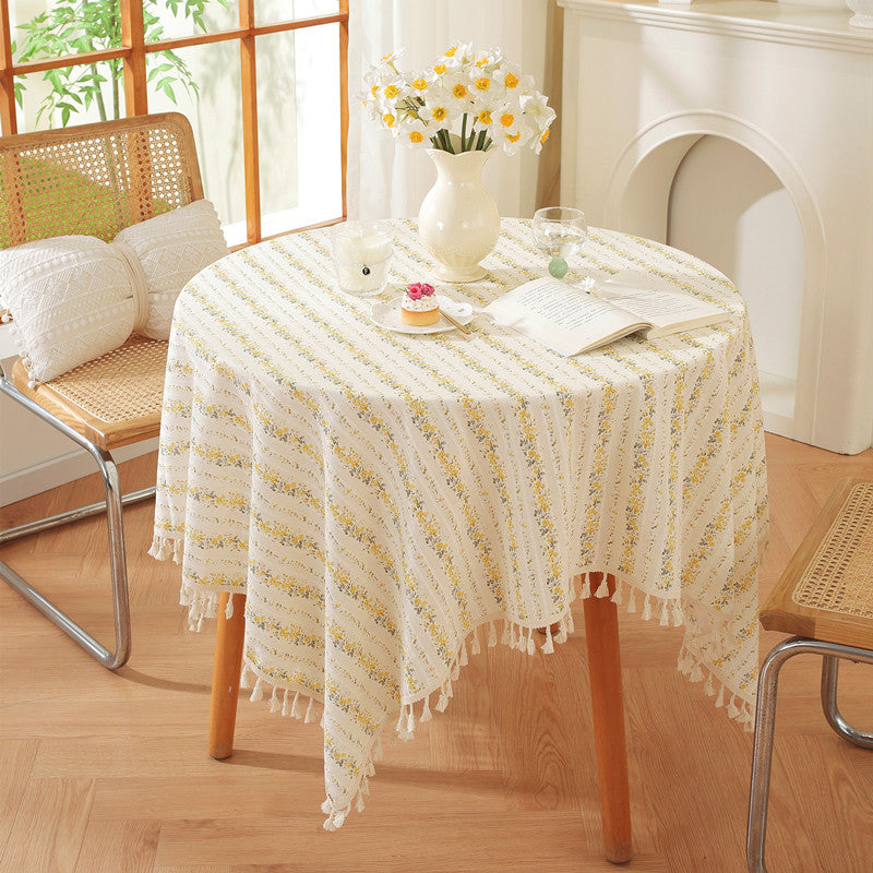 Decorative Floral Tasseled Tablecloth