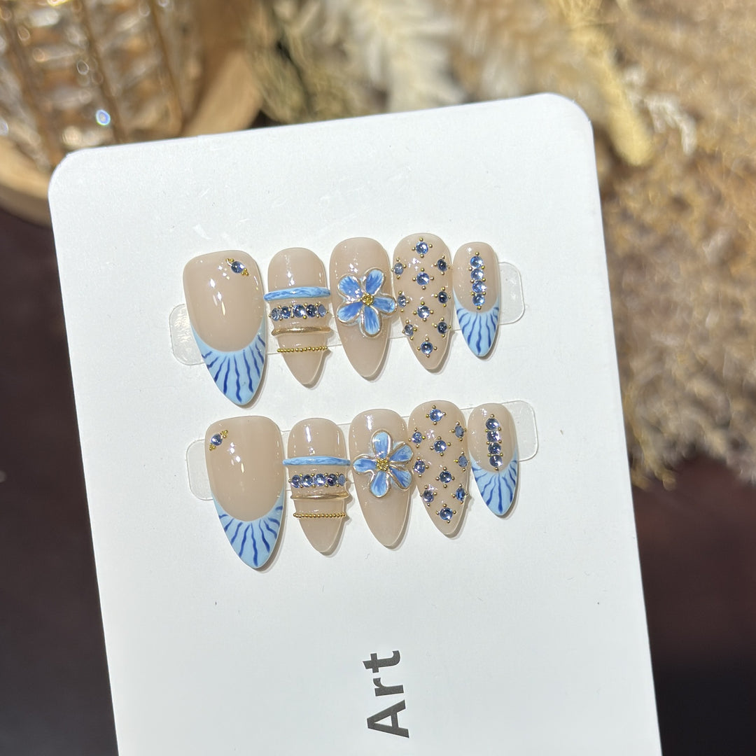 Decorative Nail Art Set with Floral and Gemstone Accents Kalsten