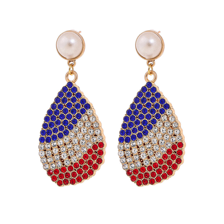 Women's nan patriotic enamel number drop earrings with faux pearl studs Kalsten