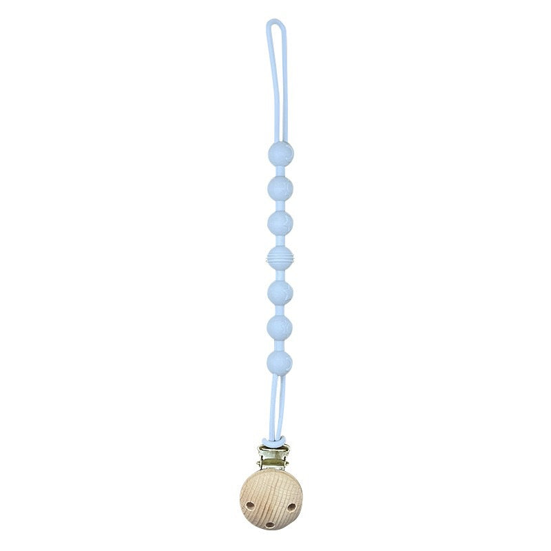 Silicone Beaded Pacifier Clip with Wooden Safety Clamp