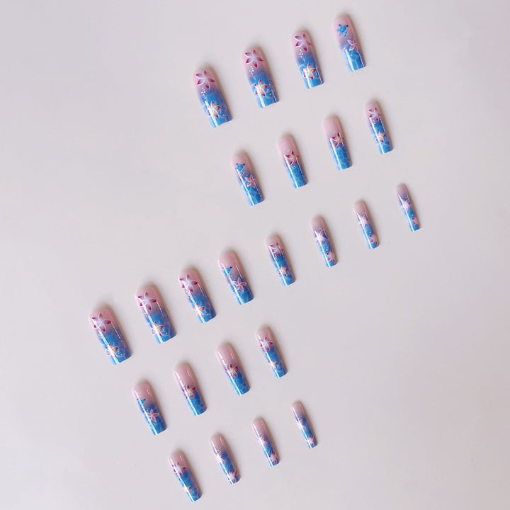 Artificial nail tips with tropical flower pattern and maritime turtle decoration Kalsten